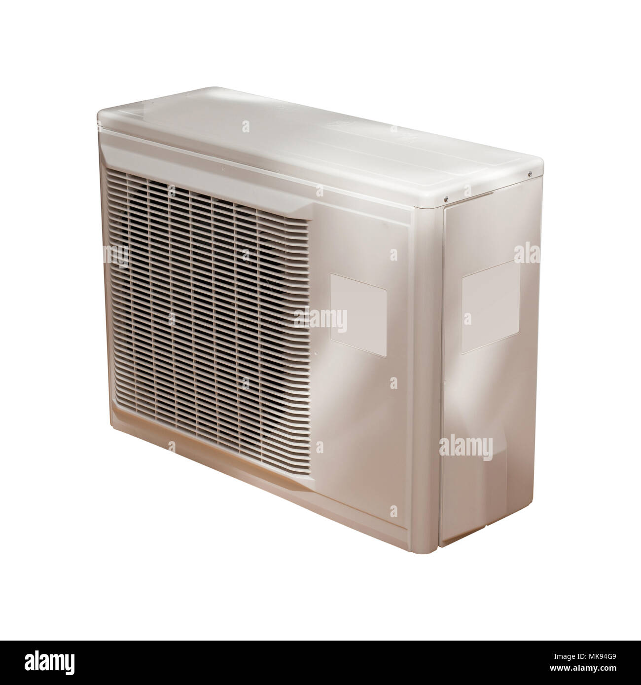 Klimaanlage Kondensator auf weißem Hintergrund Stockfoto