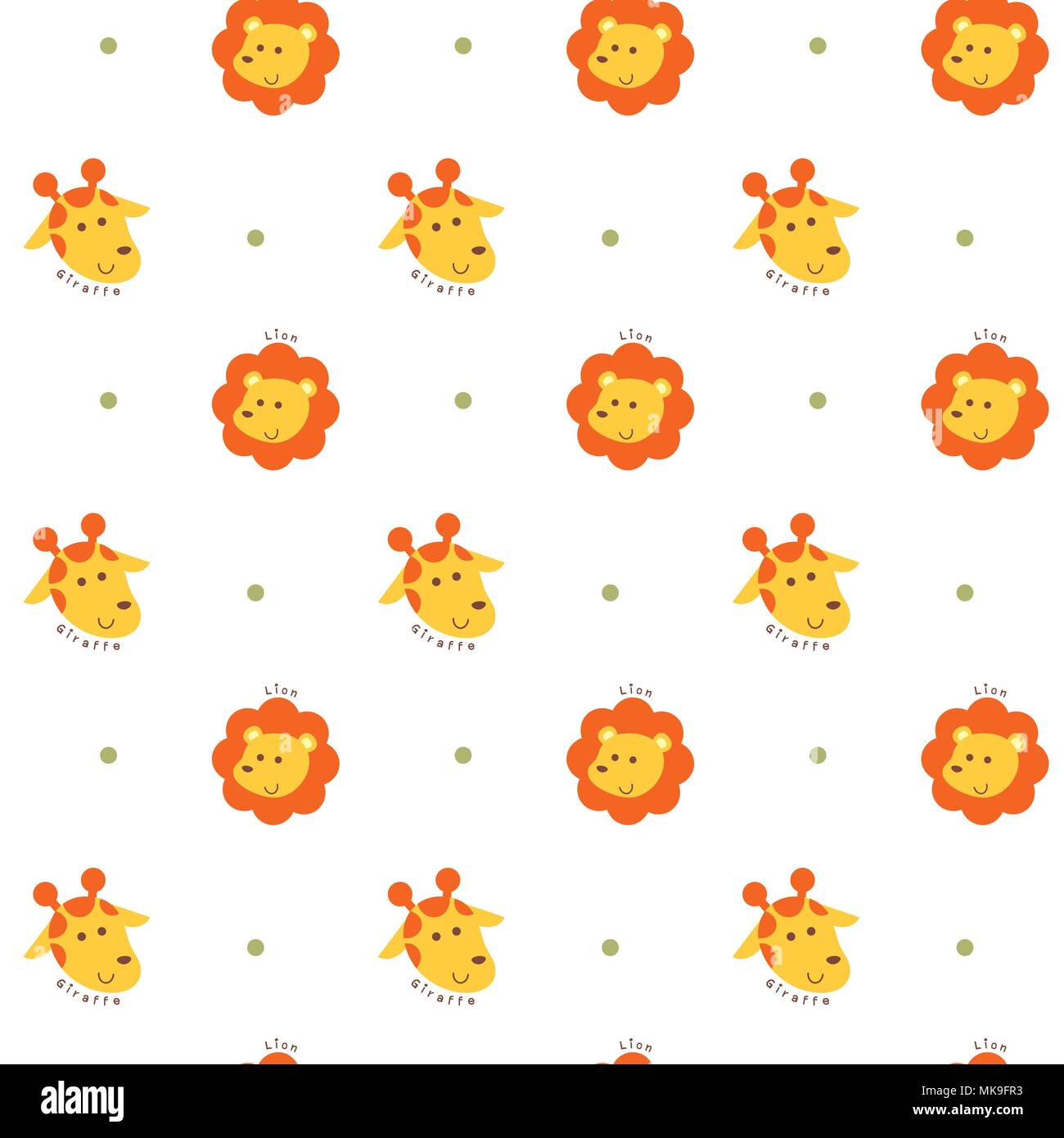 Vector Illustration nahtlose Muster mit Löwe und Giraffe Gesicht Stock Vektor