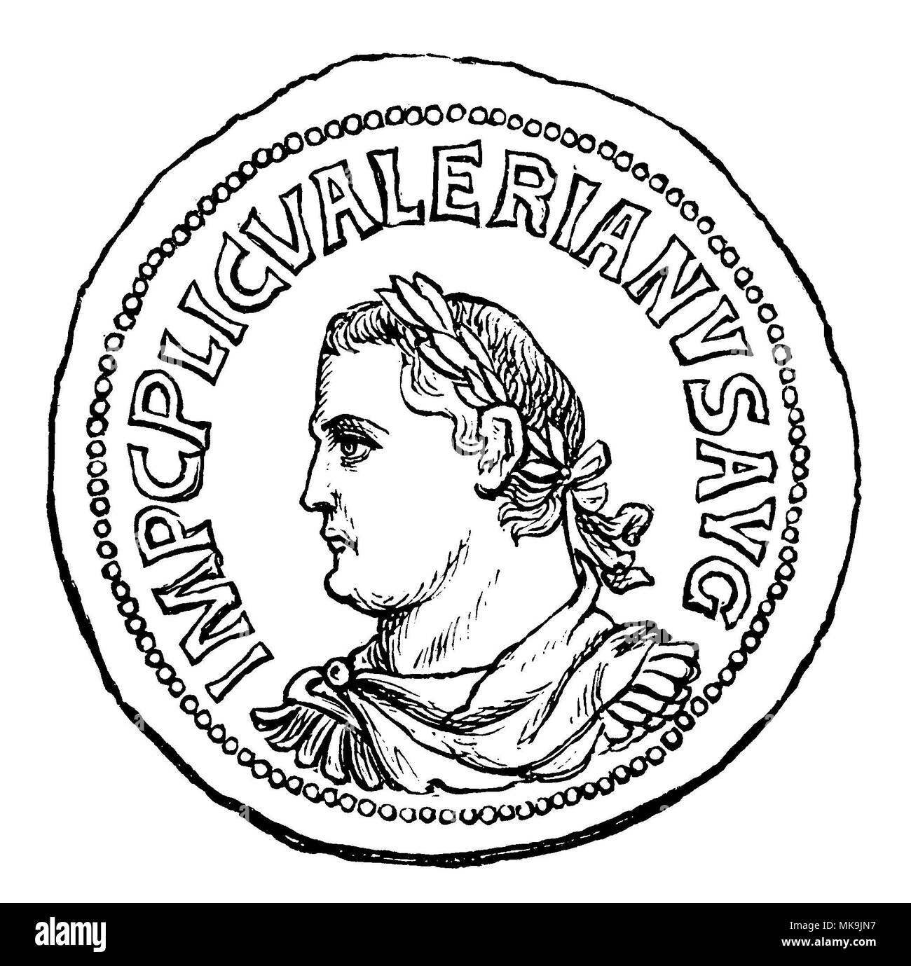 Kaiser Valerian: römische Kupfermünze, 1887 Stockfoto