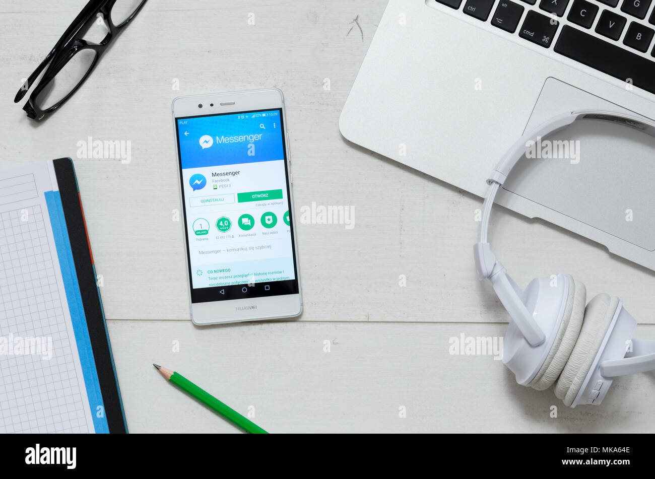 WROCLAW, Polen - 29. MÄRZ 2018 Messenger bei Google spielen Store erhältlich Stockfoto