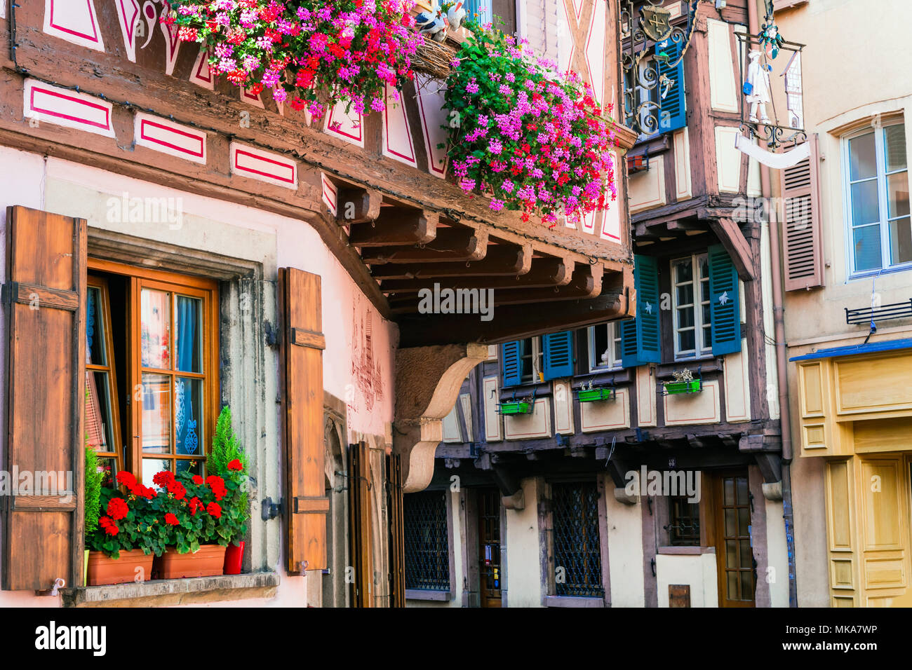 Traditionelle Fachwerkhäuser in Straßburg, Elsass, Frankreich. Stockfoto