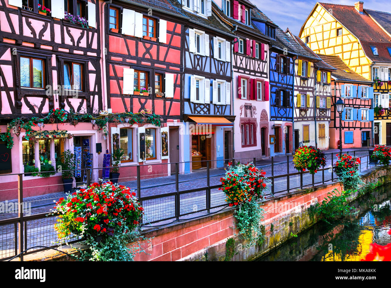 Charakteristisch bunten Häuser in der Stadt Colmar, Elsass, Frankreich. Stockfoto