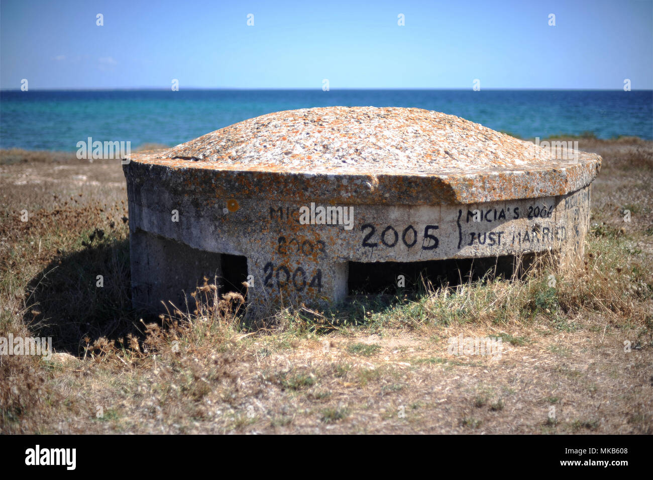 Punta Prosciutto, Bunker am Strand. Italien. Stockfoto