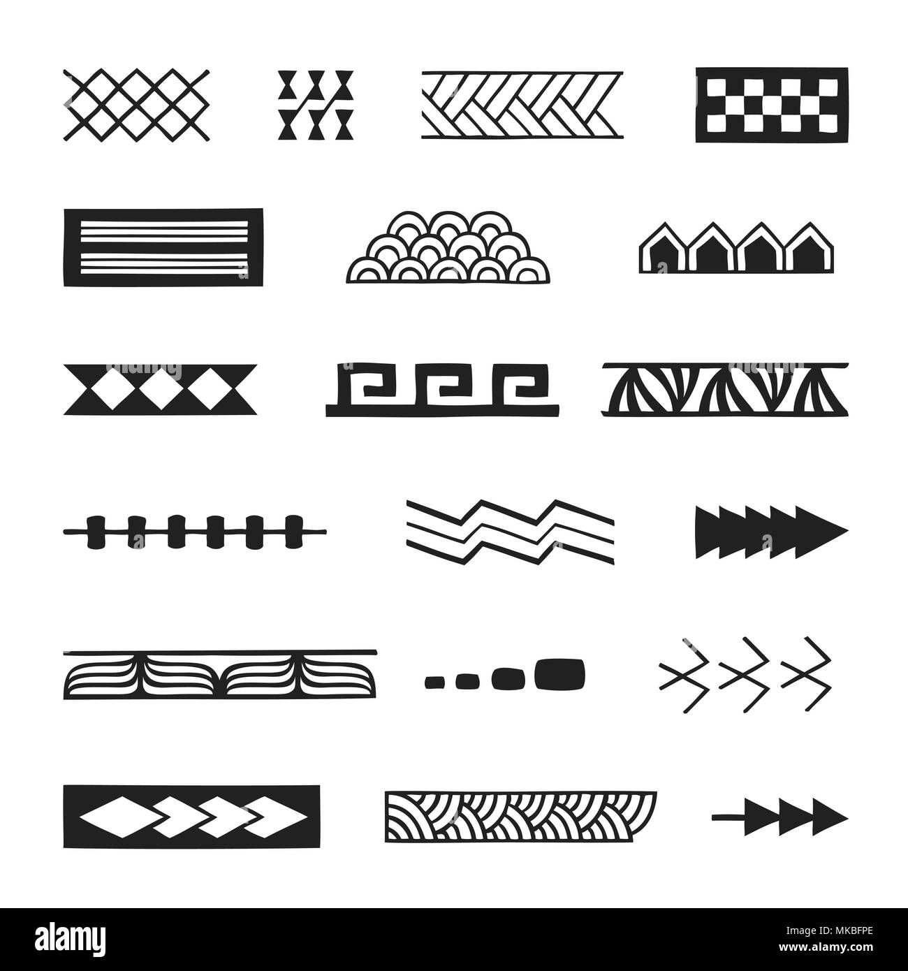 Vector schwarz Schwarz-Weiß-hand nativen polynesischen Volkskunst Symbole Schlaganfall Muster Vögel net, Thunfisch, Netzkabel, nuqa, vetau, Fisch, Schildkröte shell erstellt Stock Vektor