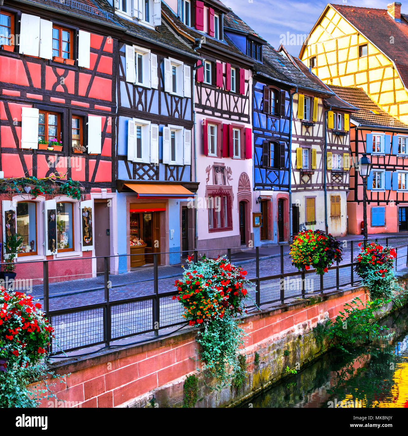 Traditionelle bunte Häuser in der Stadt Colmar, Elsass, Frankreich. Stockfoto