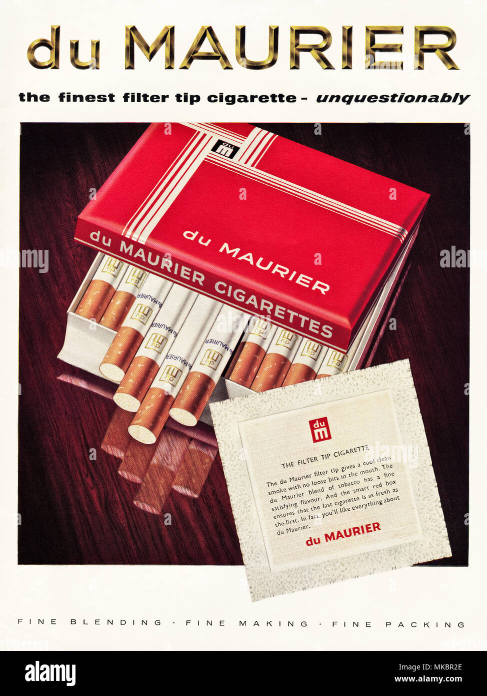 1950s Vintage original Werbung Werbung Du Maurier filter tip Zigaretten in Englisch Magazin ca. 1958 Stockfoto
