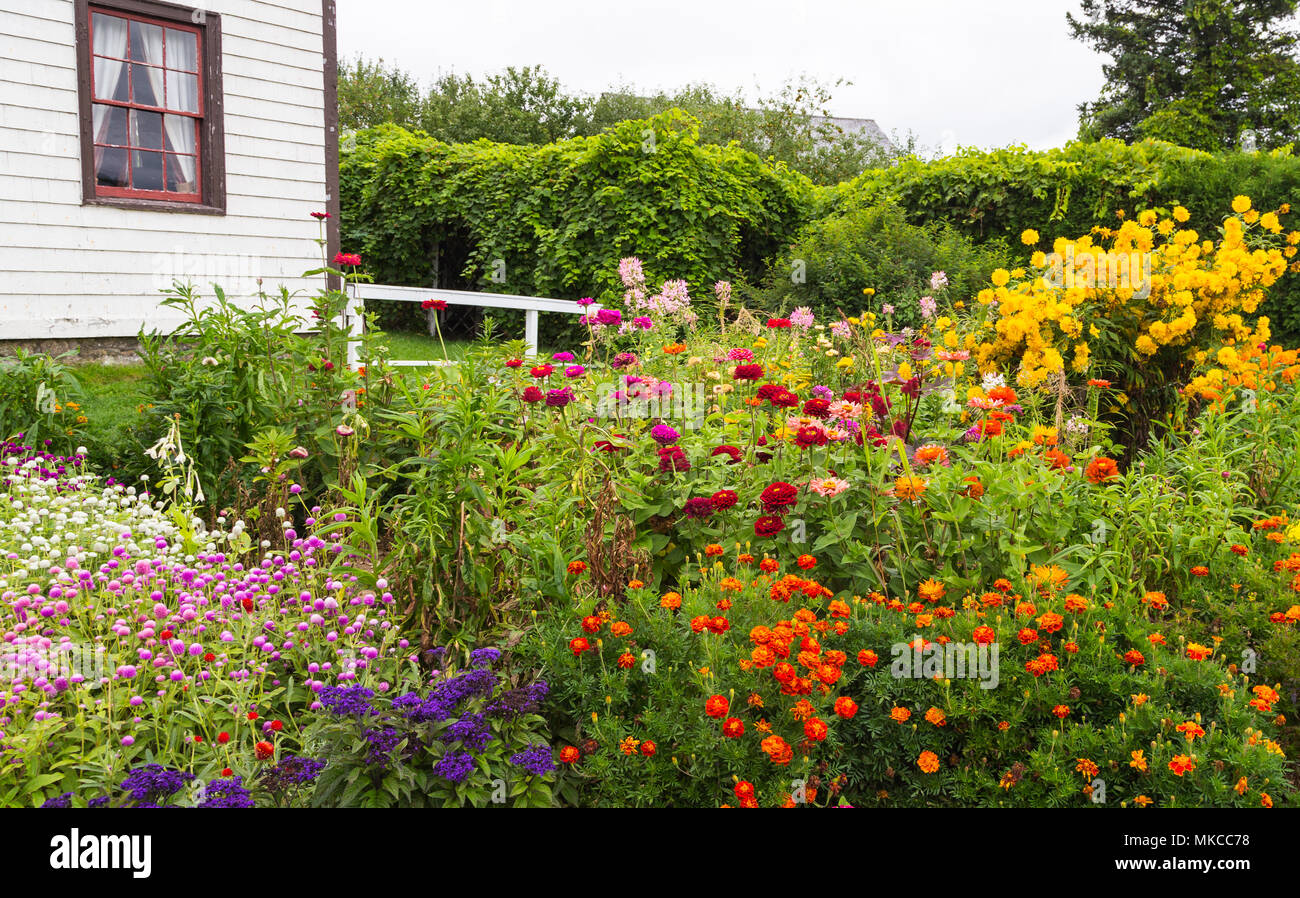 Das abgesicherte Blumengarten an Ingraham House, historischen Kings Landing in New Brunswick, Kanada. Stockfoto