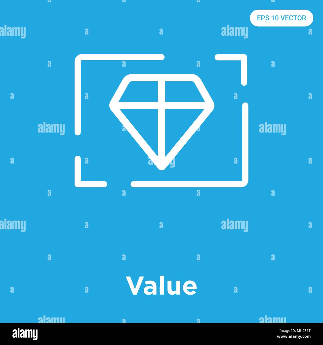 Wert vektor Symbol auf blauem Hintergrund, Zeichen und Symbol isoliert Stock Vektor