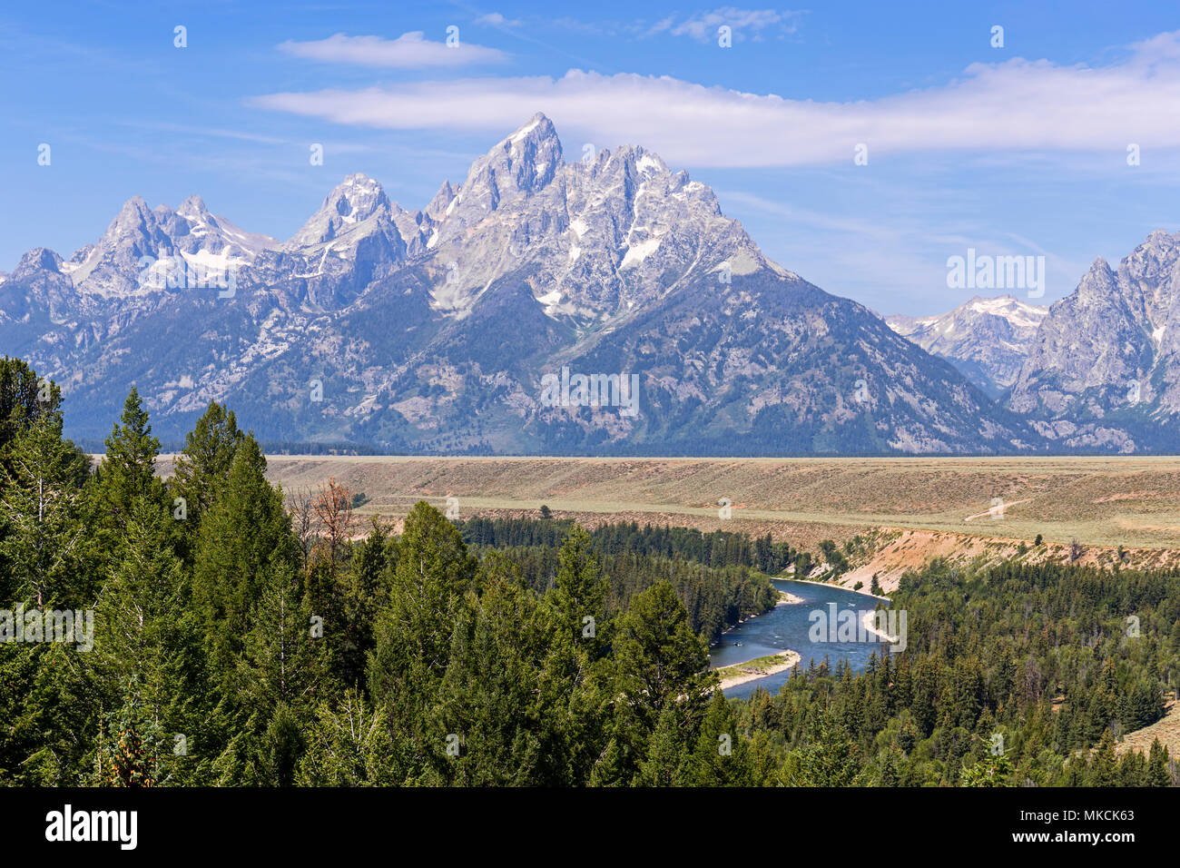 Grand Tetons und Snake River, WY, USA Stockfoto