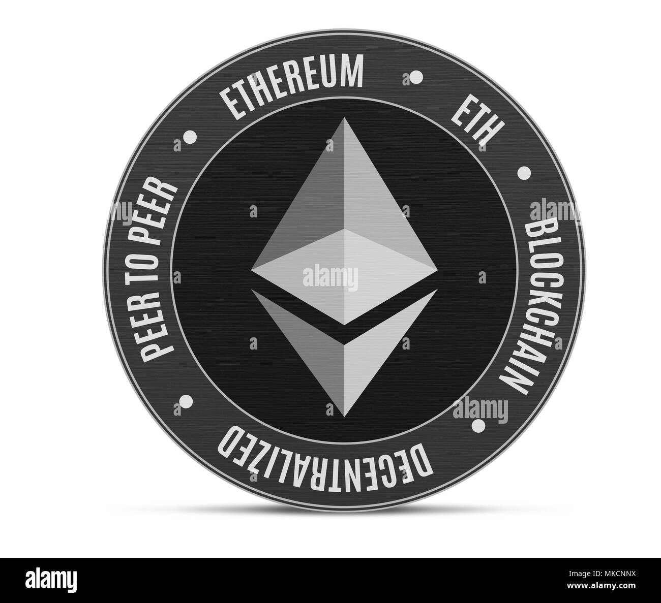 Des astraleums Münze mit Logo isoliert auf Weiss. Cryptocurrency Konzept. Blockchain Technologie Stockfoto