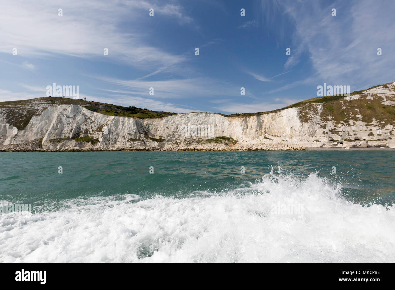 Die weißen Klippen von Dover aus dem Englischen Kanal. Stockfoto