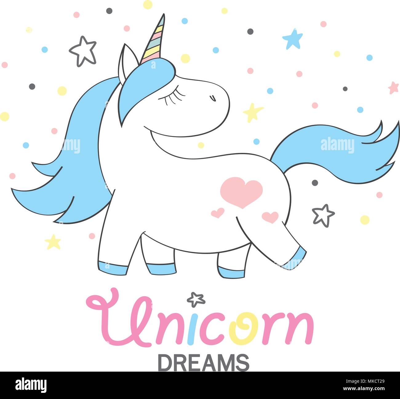 Magic Niedlichen Einhorn Im Comic Stil Doodle Einhorn Fur Karten Poster T Shirt Drucken Stock Vektorgrafik Alamy