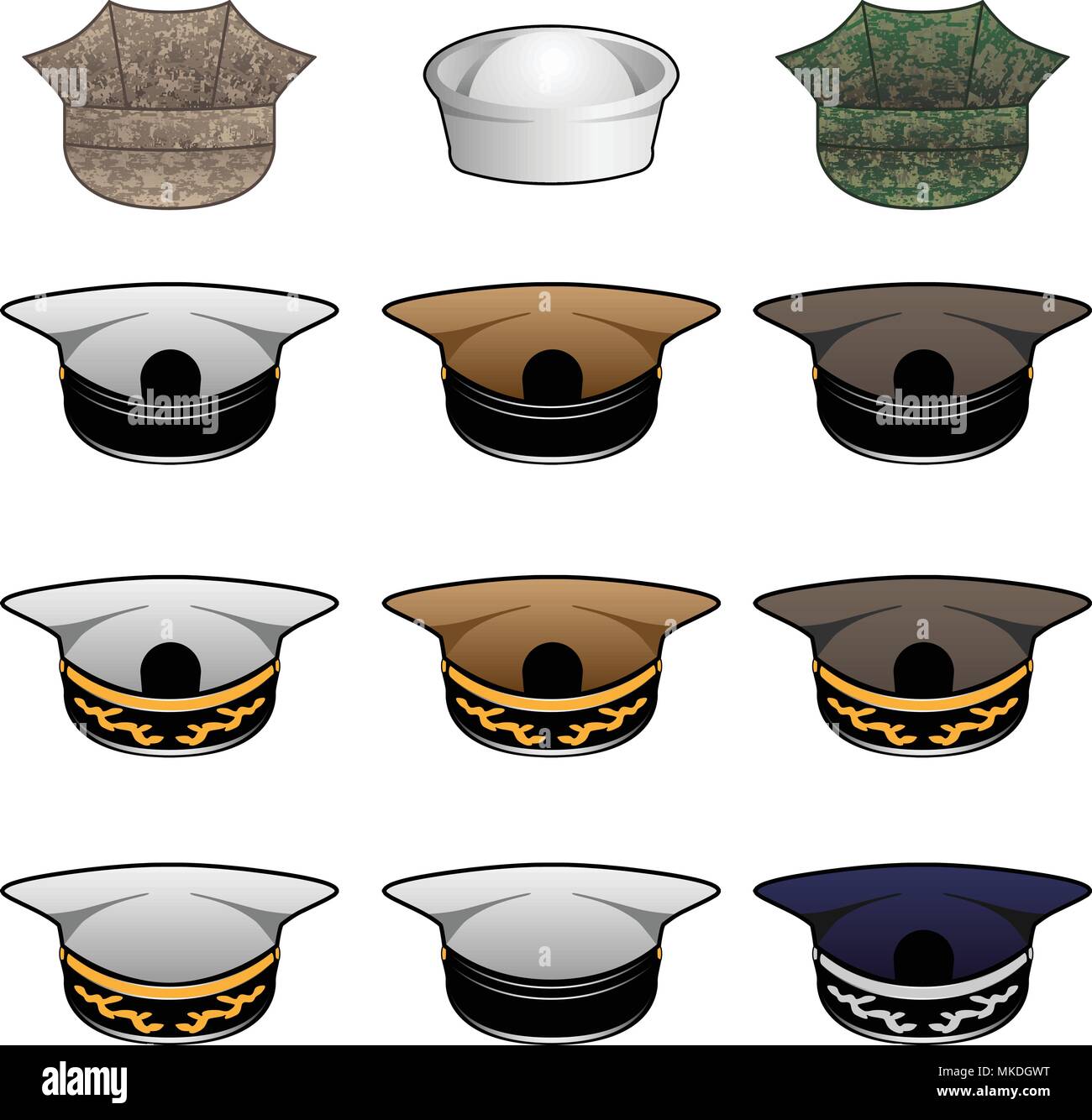 Militär Hüte Vector Illustration Stock Vektor