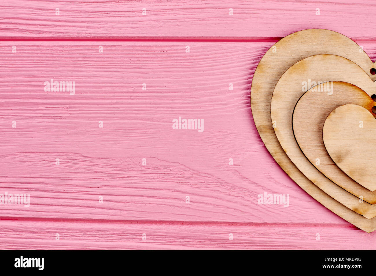 Valentines Tag Holz- decoupage Herzen. Set aus Sperrholz, Herzen und Kopieren. Valentines urlaub Grußkarte. Stockfoto