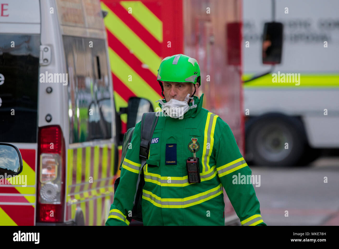 18. April 2018 - Greater Manchester Polizei evakuiert der Princess Street und in den umliegenden Straßen nach Mengen instabile Chemikalien wurden in einem Labor gefunden Stockfoto