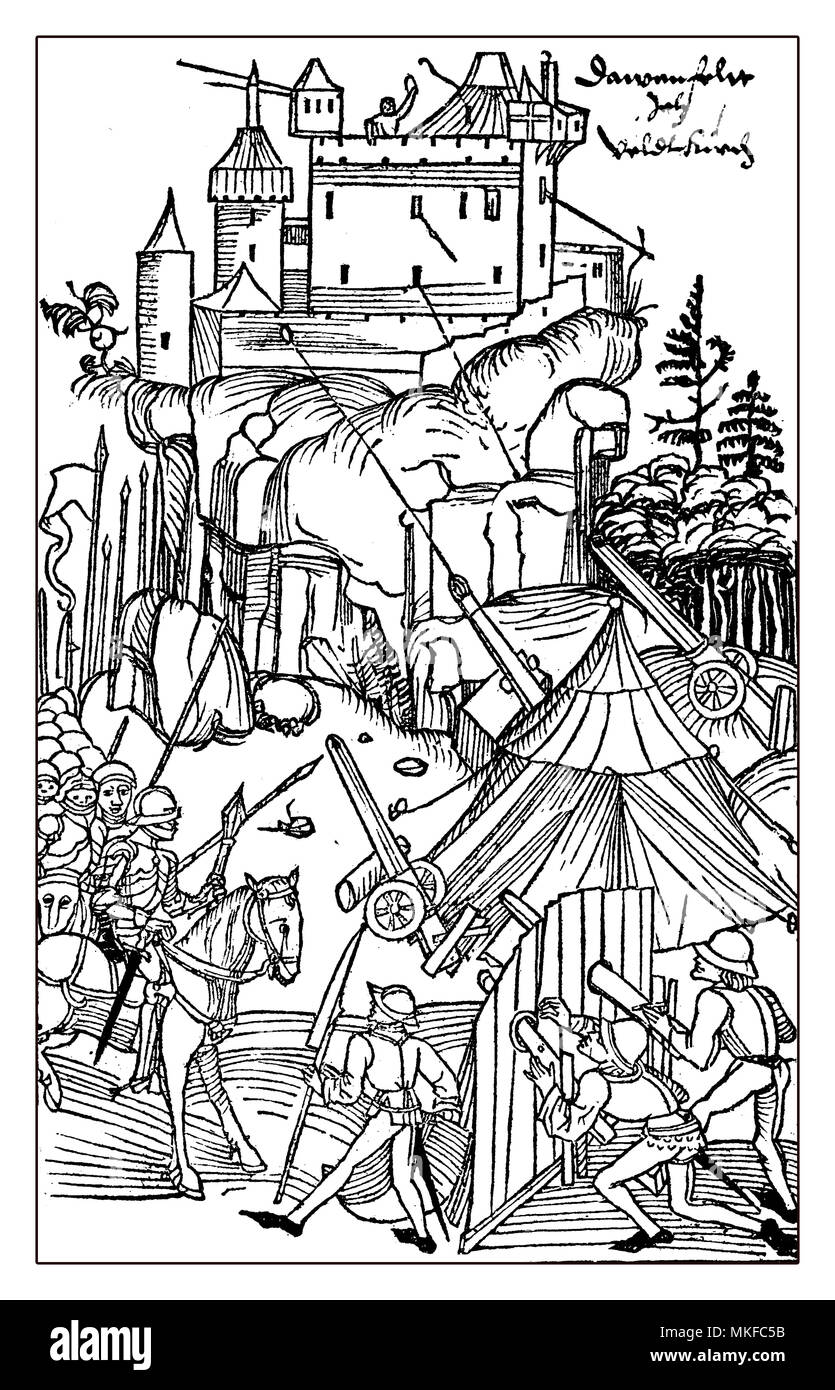Mittelalterliche Belagerung einer Burg, 15. Jahrhundert Stockfoto