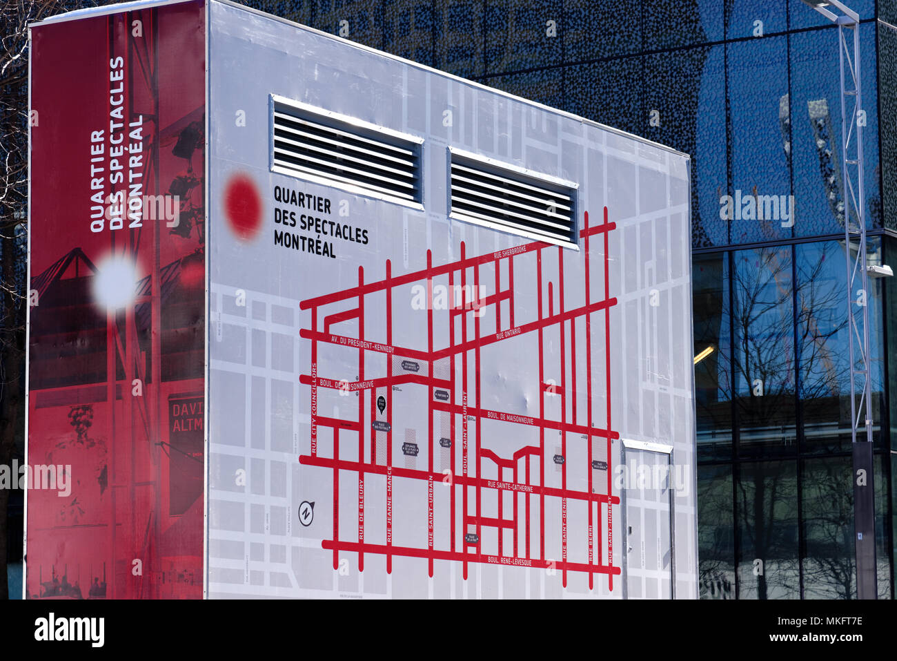Karte für die Montreal Quartier des Brillen (Vergnügungsviertel) auf anaircon Einheit lackiert Stockfoto