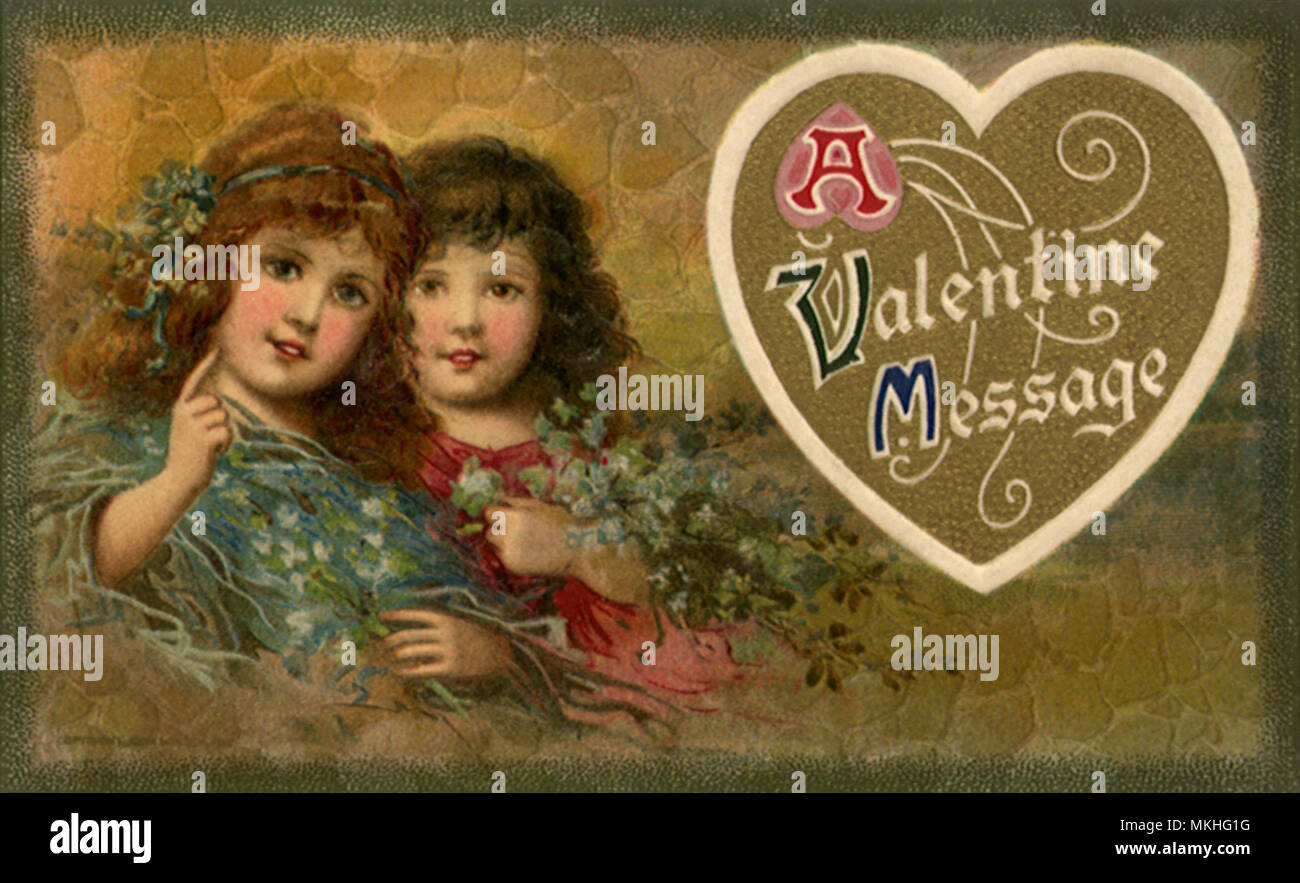Zwei Mädchen und Valentine Nachricht Stockfoto