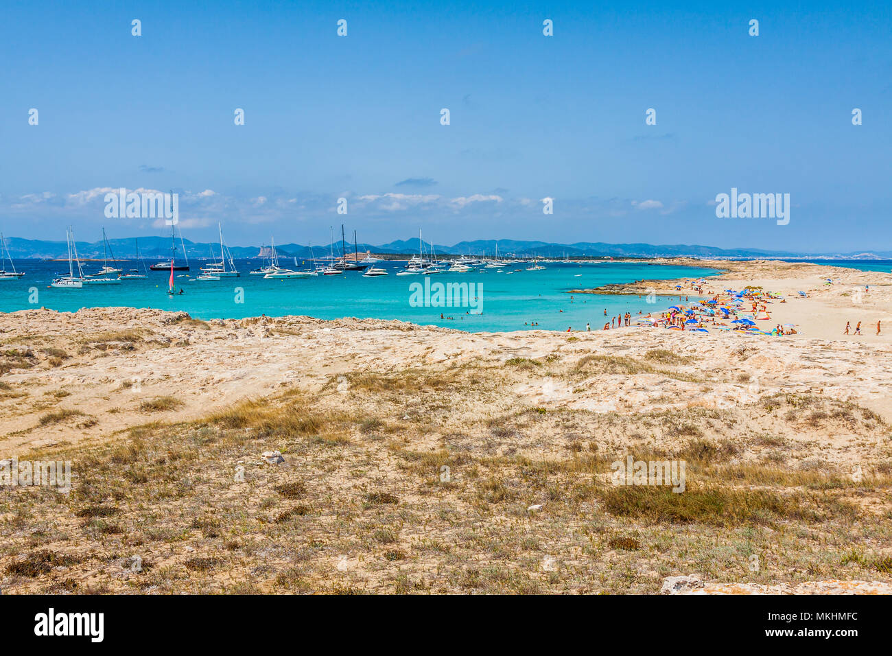 Touristen in Illetes Strand Insel Formentera, Mittelmeer, Spanien Stockfoto