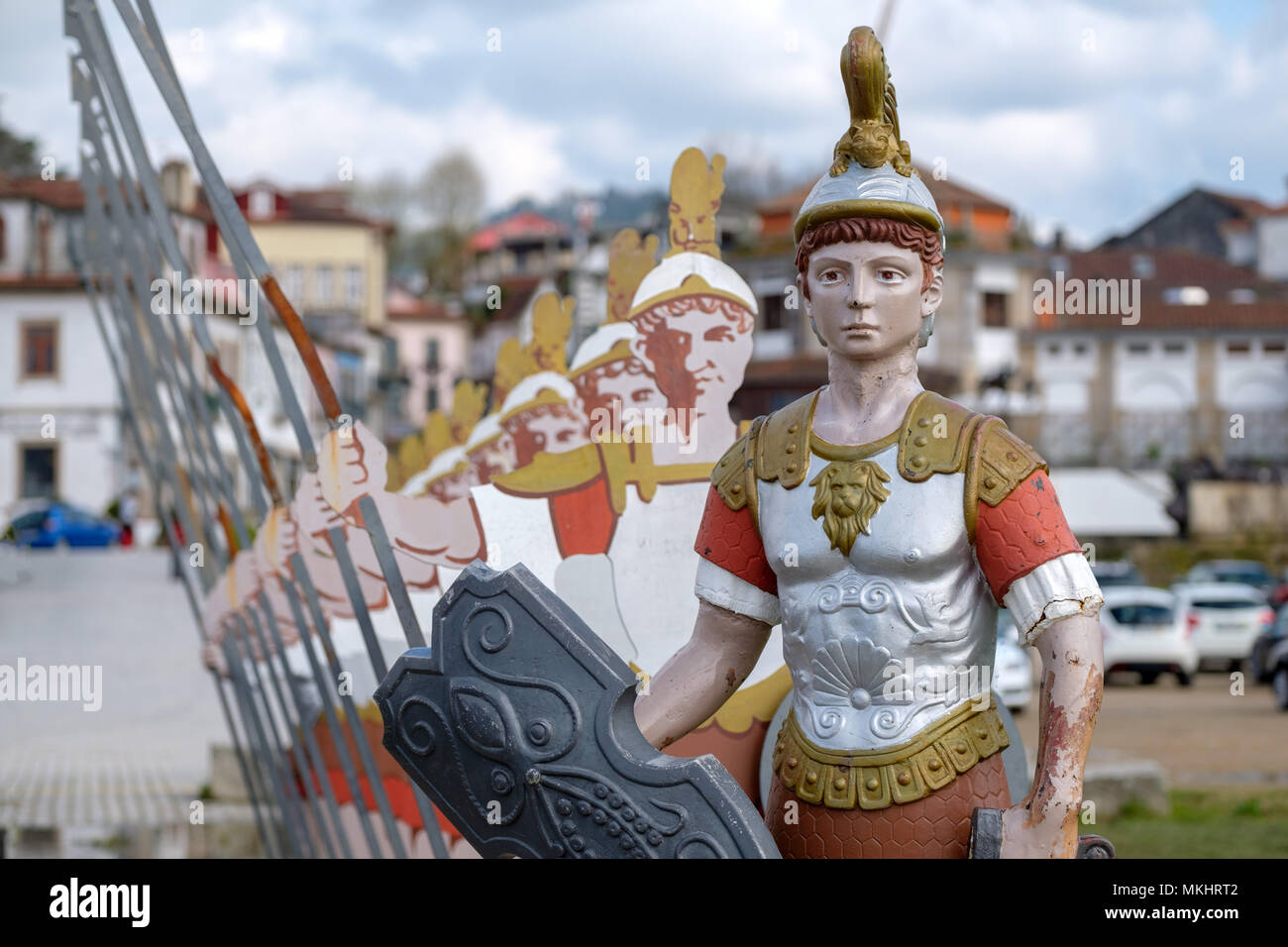 Römische Legionäre Statuen in Ponte de Lima, Minho Region von Portugal, Europa Stockfoto