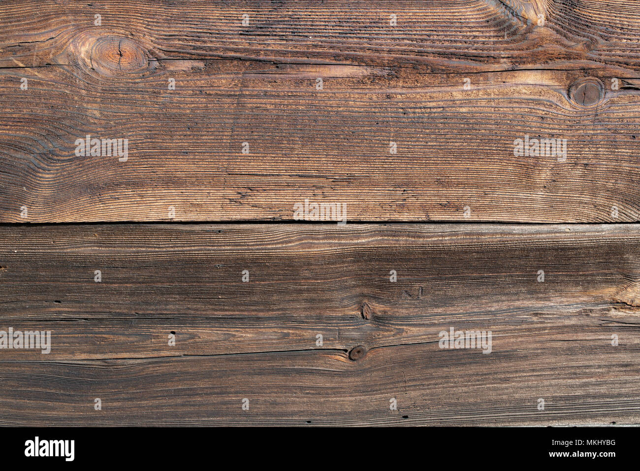 Altes holz Struktur, Holz Muster, Plank, Board. 200 Jahre alte hölzerne Wand. Scharfe, gut sichtbares Wachstum Ringe, parallele Linien und Kurven. Stockfoto