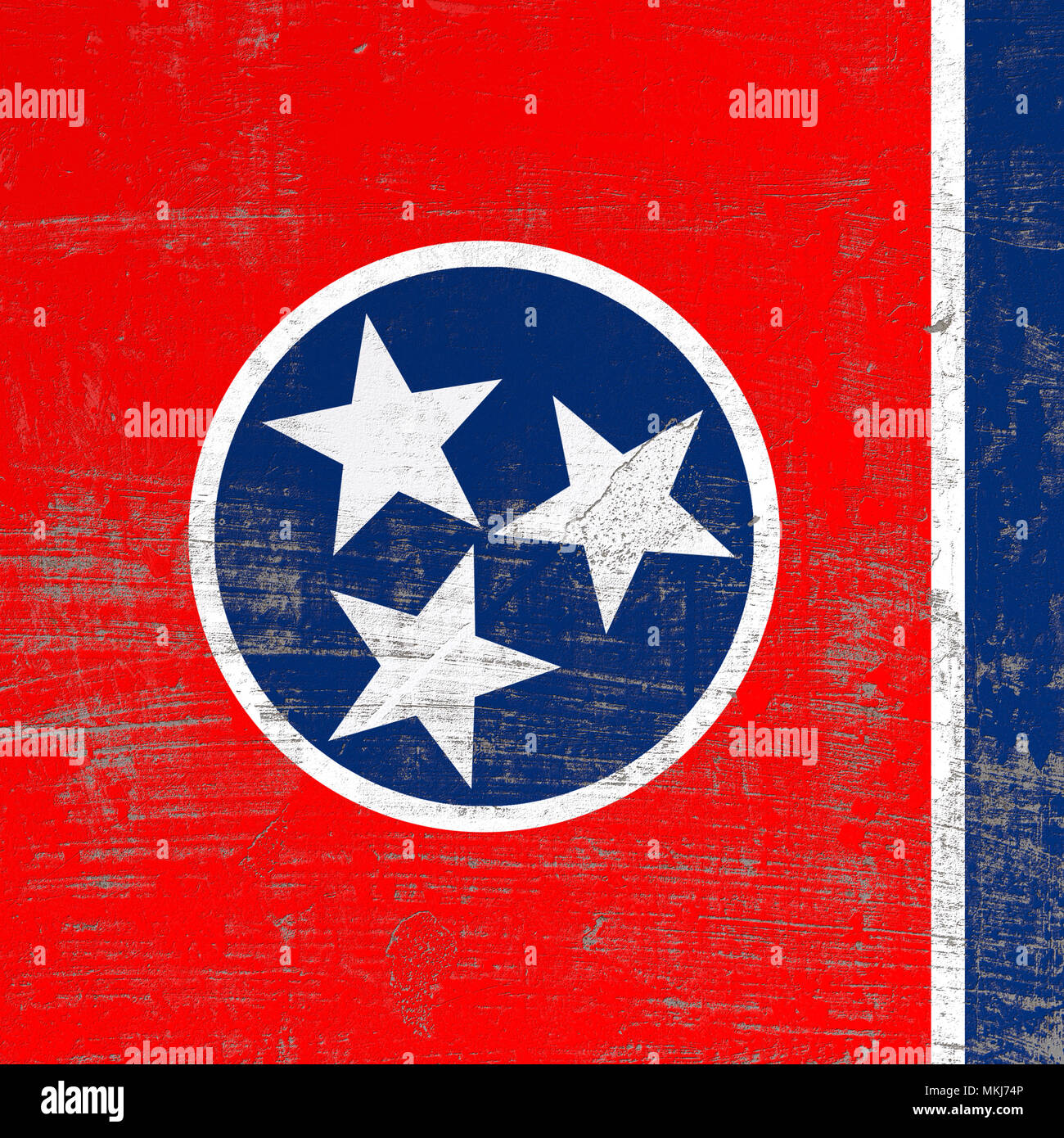 3D-Rendering von Tennessee Flagge in eine verkratzte Oberfläche Stockfoto
