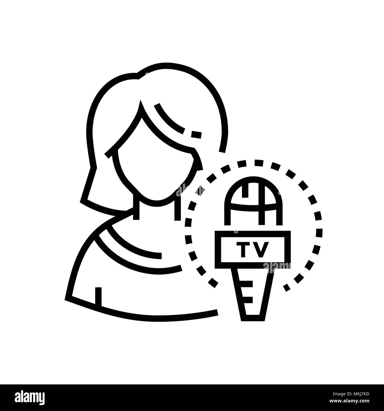 Die TV-Moderatorin - Line Design einzelner isolierter Symbol Stock Vektor