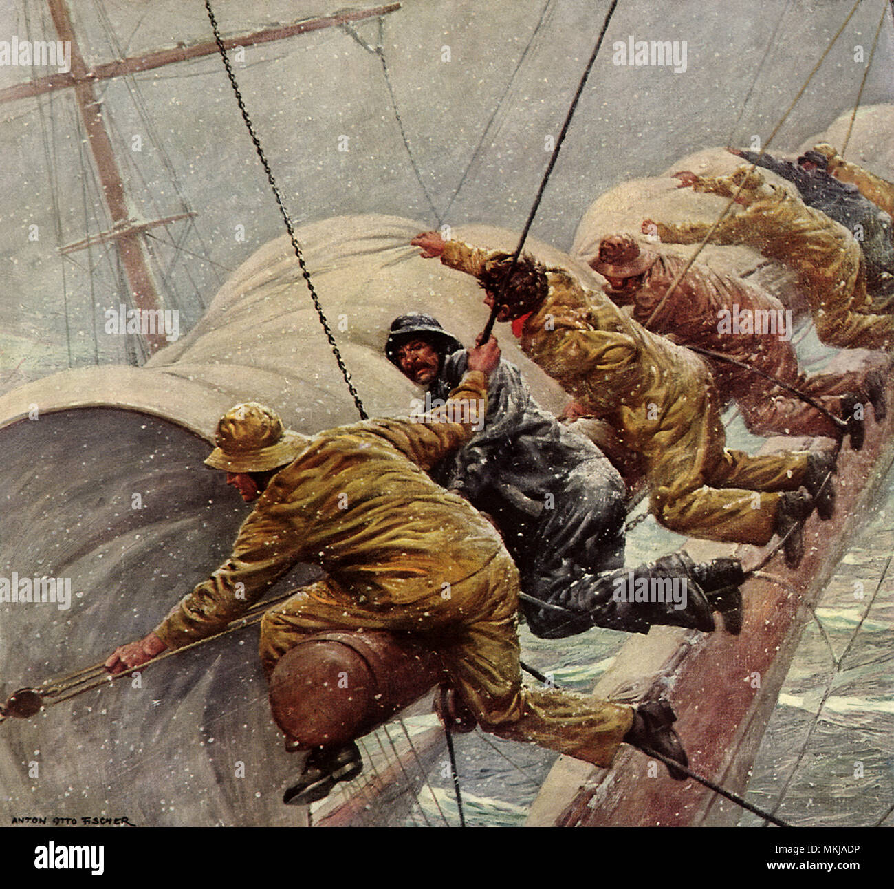 Fischer im Sturm Stockfoto