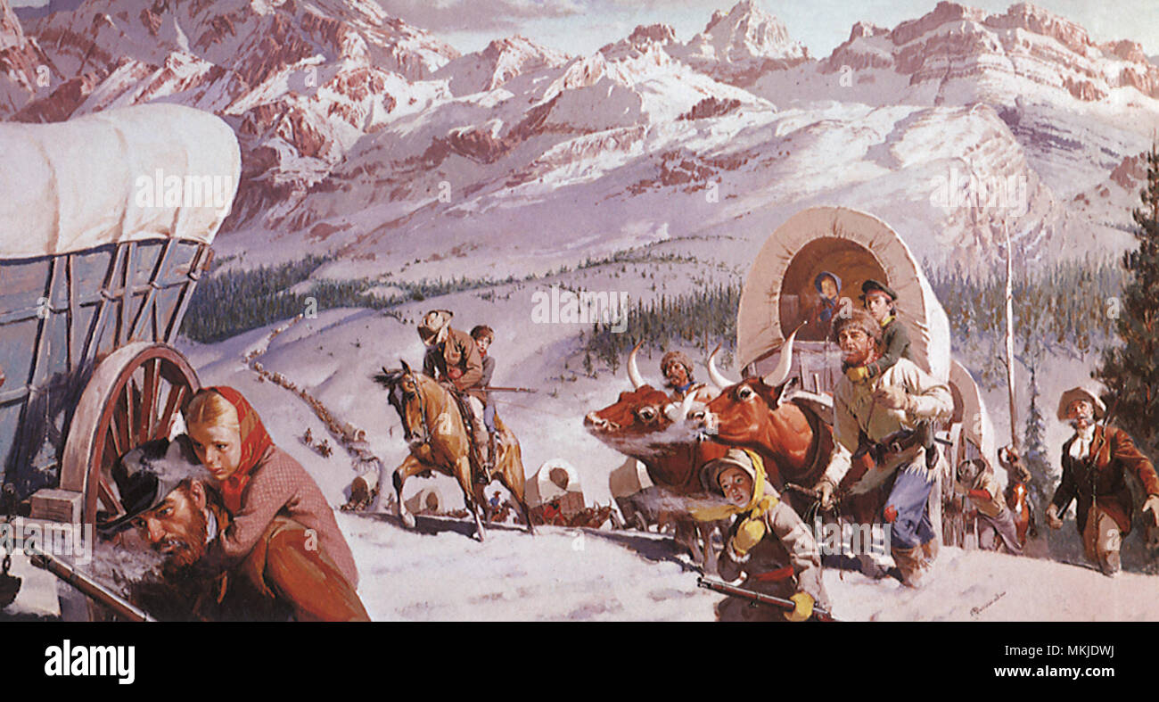 Pioniere im Verschneiten Pass 1847 Stockfoto