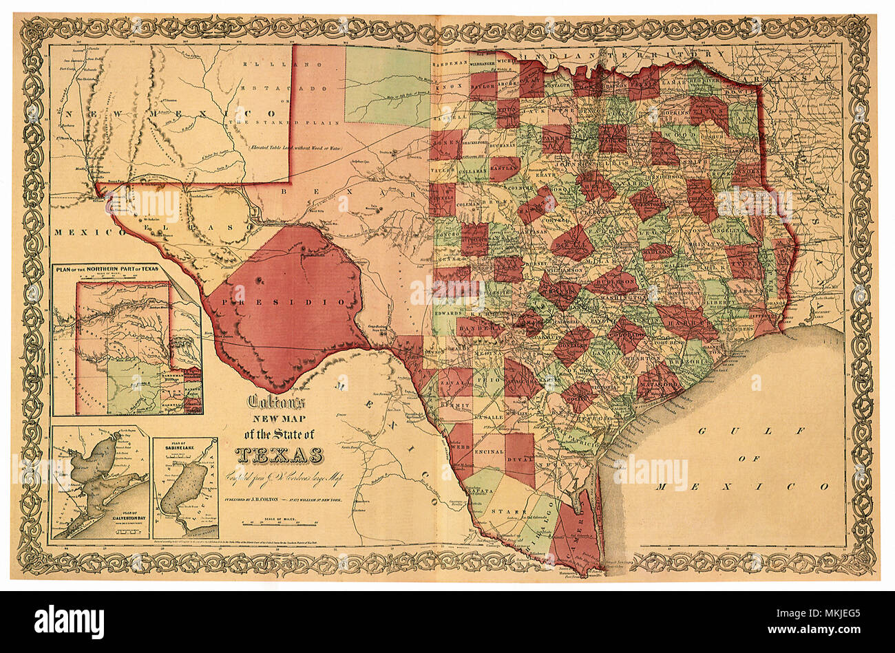 Karte von Texas 1863 Stockfoto
