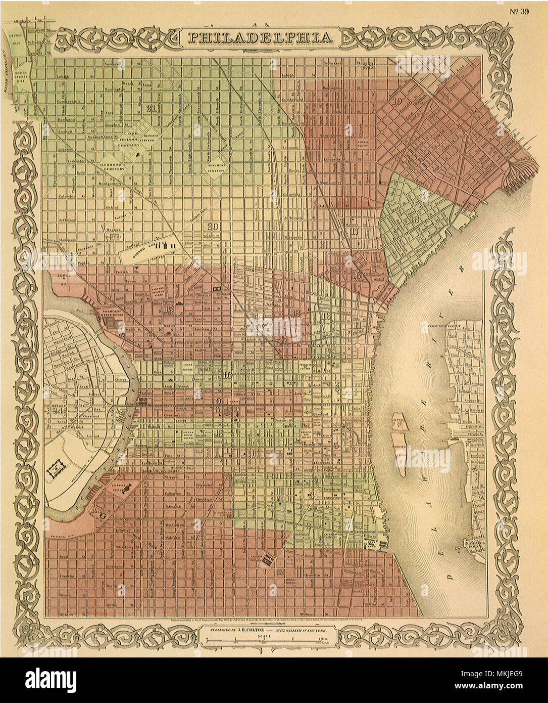 Plan von Philadelphia 1865 Stockfoto