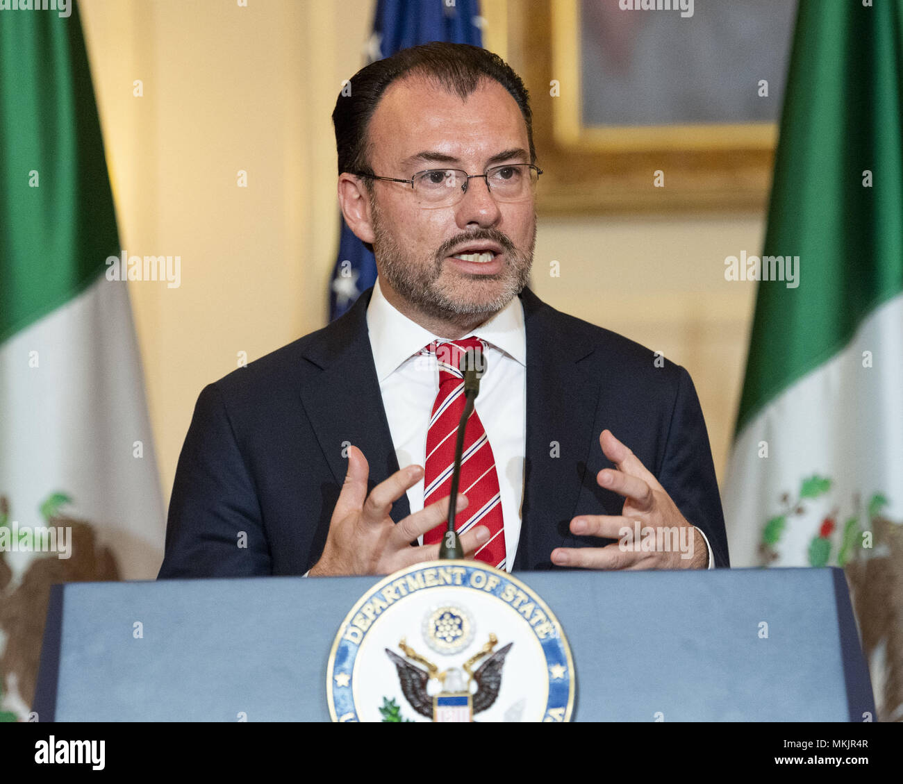 Washington, DC, USA. 7. Mai, 2018. Mexikanischen Außenminister Luis VIDEGARAY im State Department in Washington, DC am 7. Mai 2018 Credit: Michael Brochstein/ZUMA Draht/Alamy leben Nachrichten Stockfoto