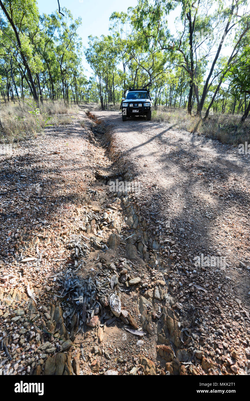 4x4 Nissan Patrol Auto Fahren im Gelände auf einem Feldweg in Richtung Maytown, Far North Queensland, FNQ, QLD, Australien gehen Stockfoto