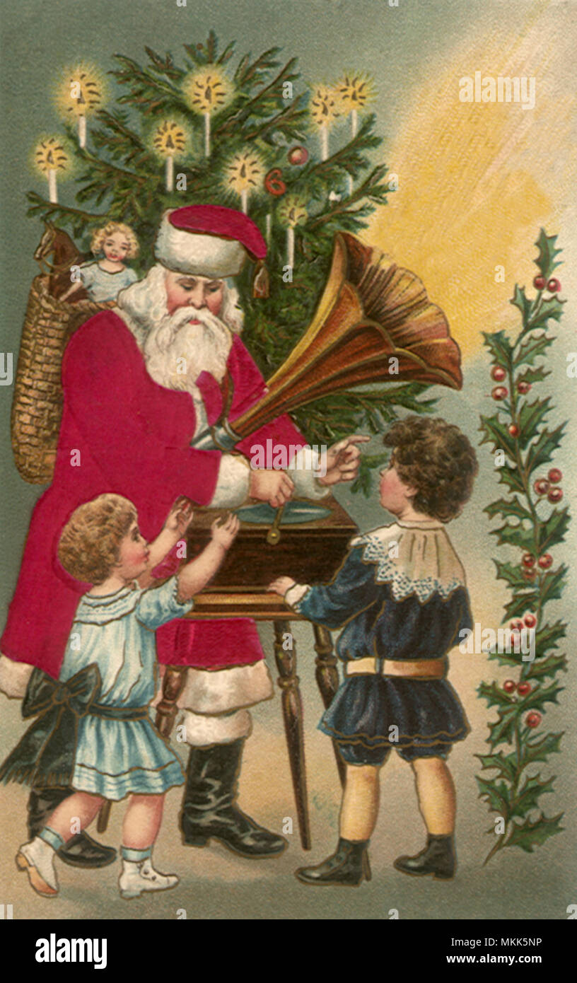 Santa mit Gramaphone Stockfoto
