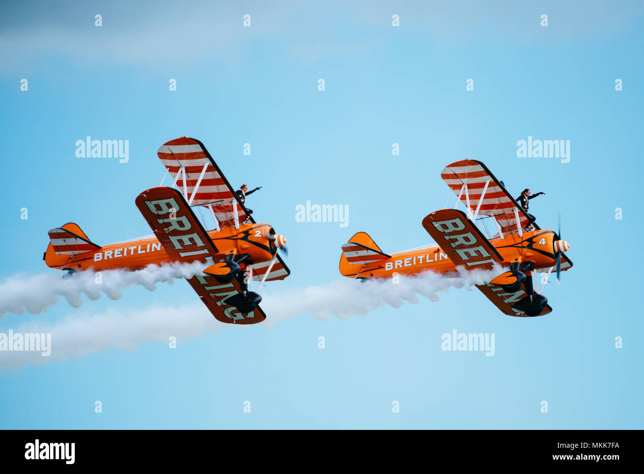Breitling Wingwalkers während einer Flugschau in Clacton, England Stockfoto