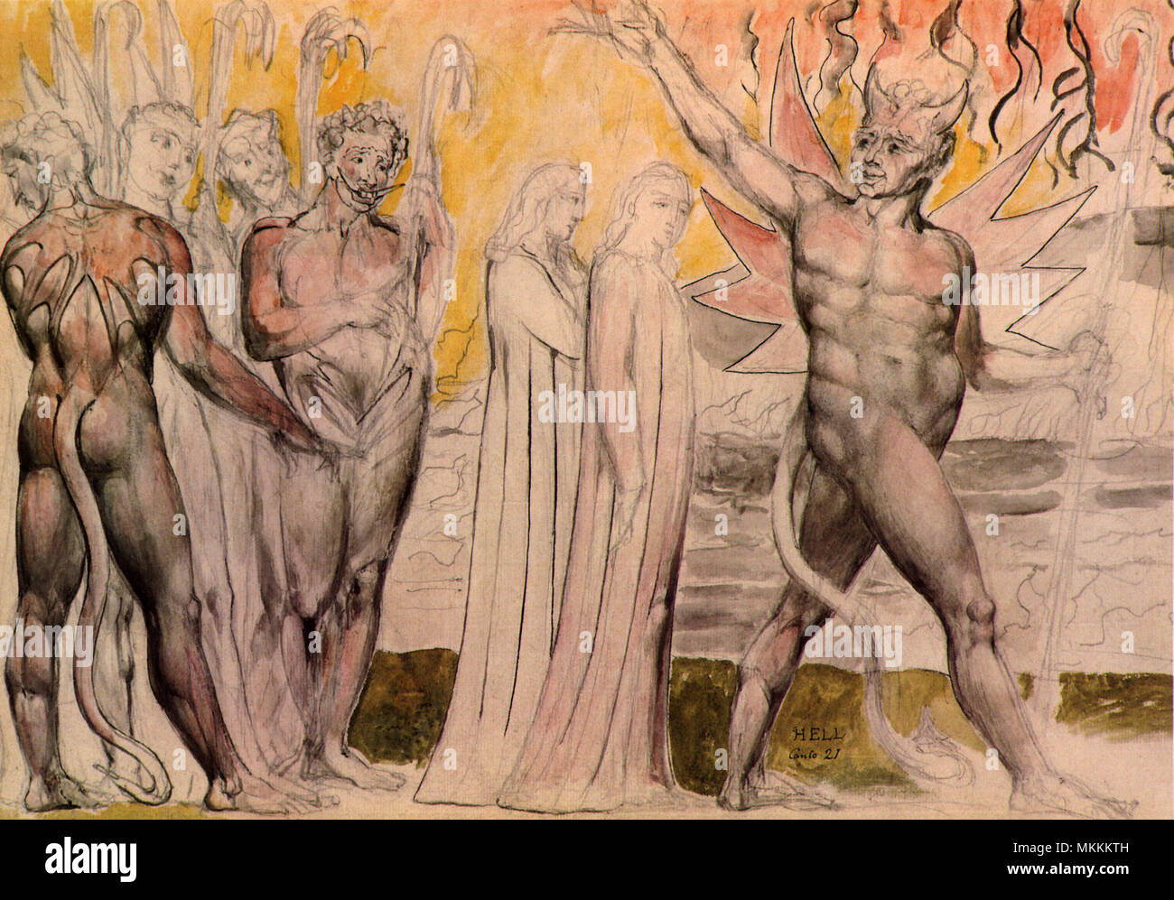 Teufel, mit Dante und Vergil Stockfoto