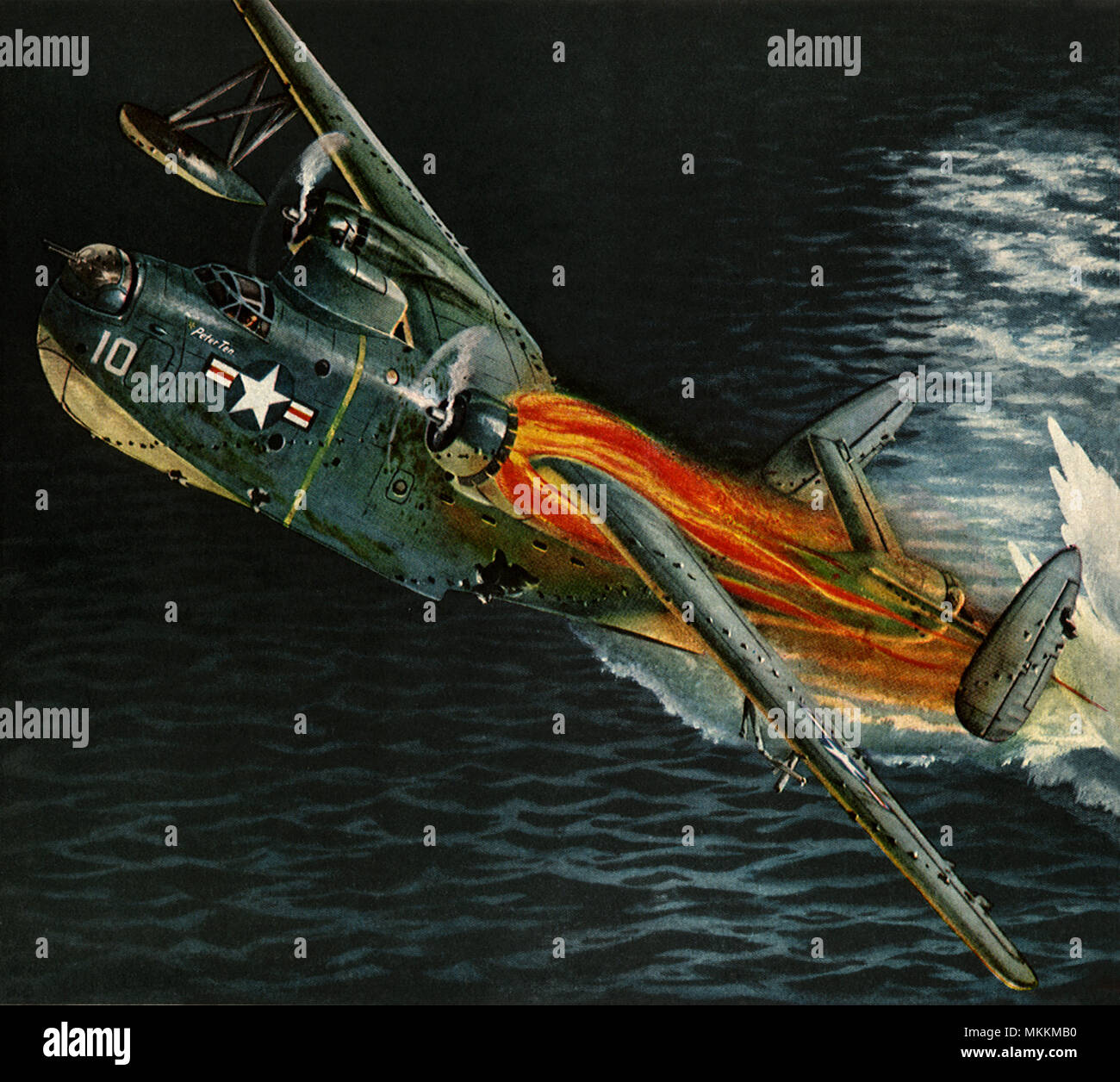 Flaming Bomber Stockfoto