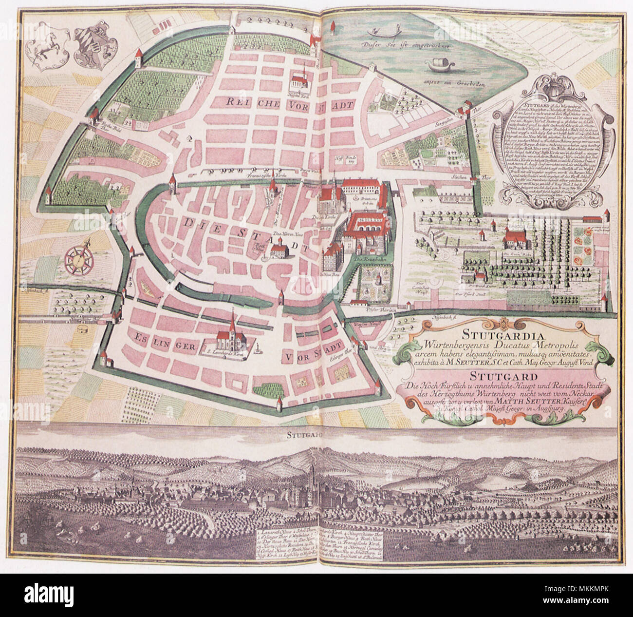 Karte von Stuttgart 1742 Stockfoto