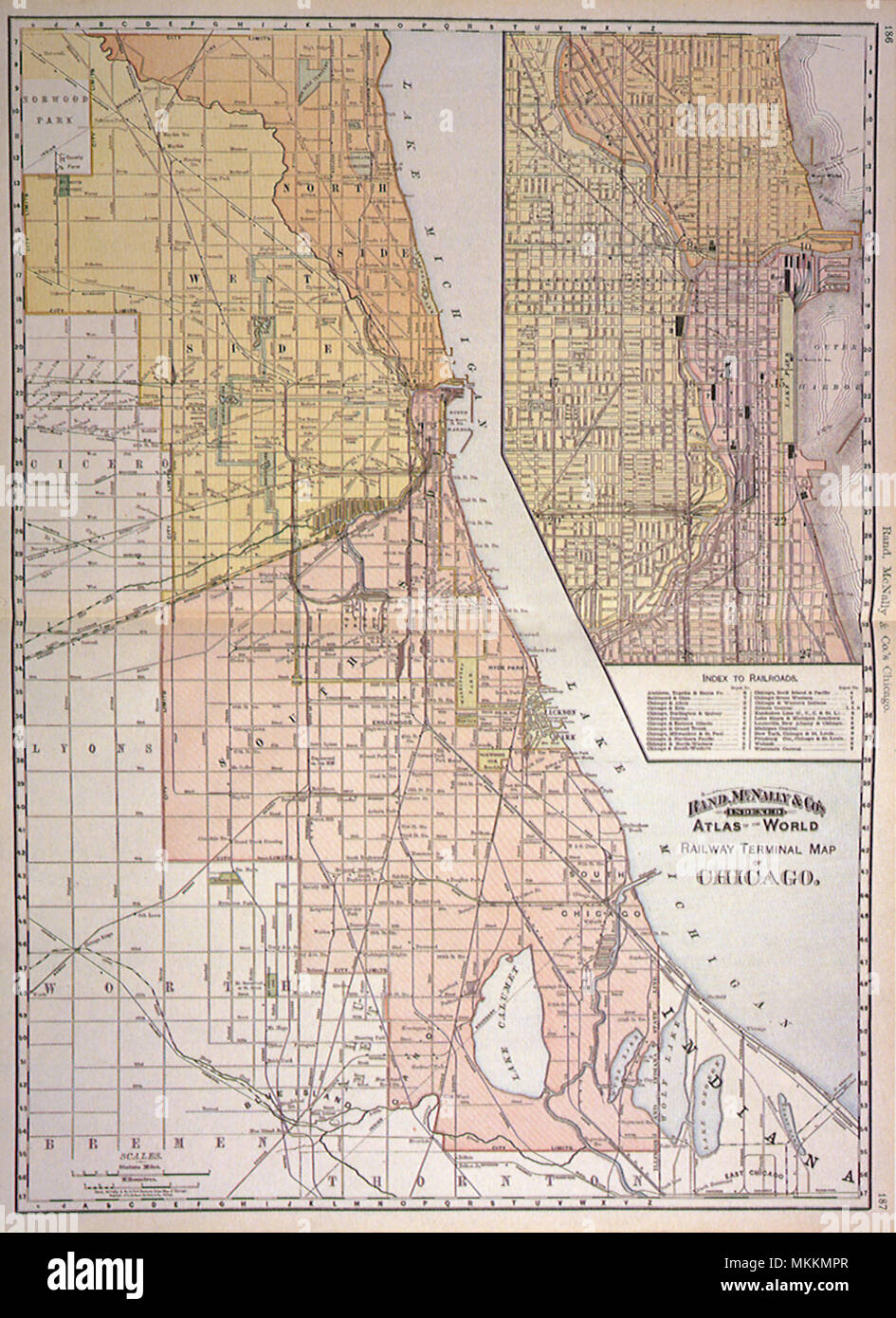 Chicago Railway Map 1887 Stockfoto