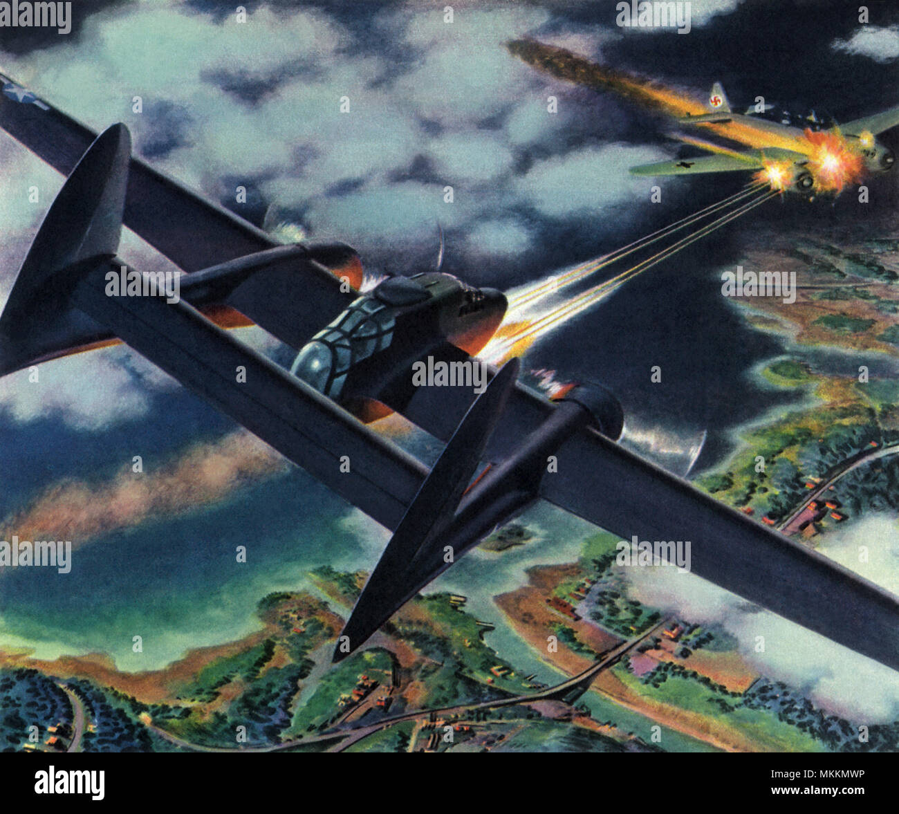 P-61, Schwarze Witwe Fighter Schießen Stockfoto