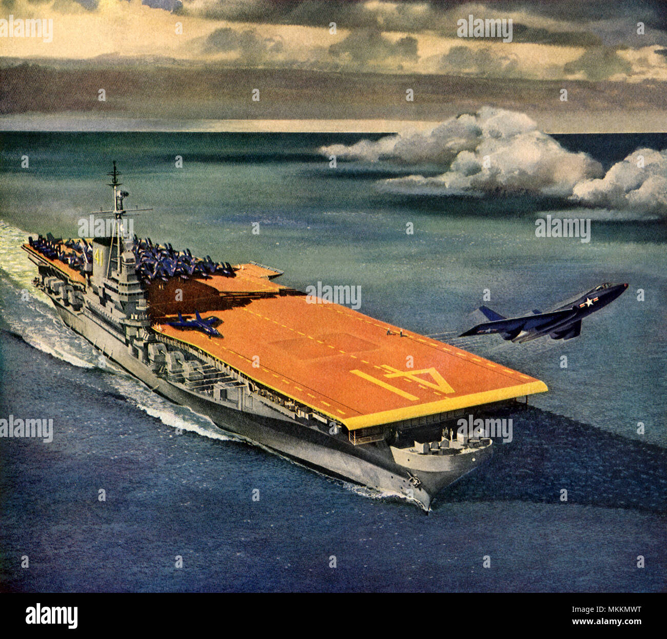 U.S.S. Midway Aircraft Carrier und Jet Stockfoto