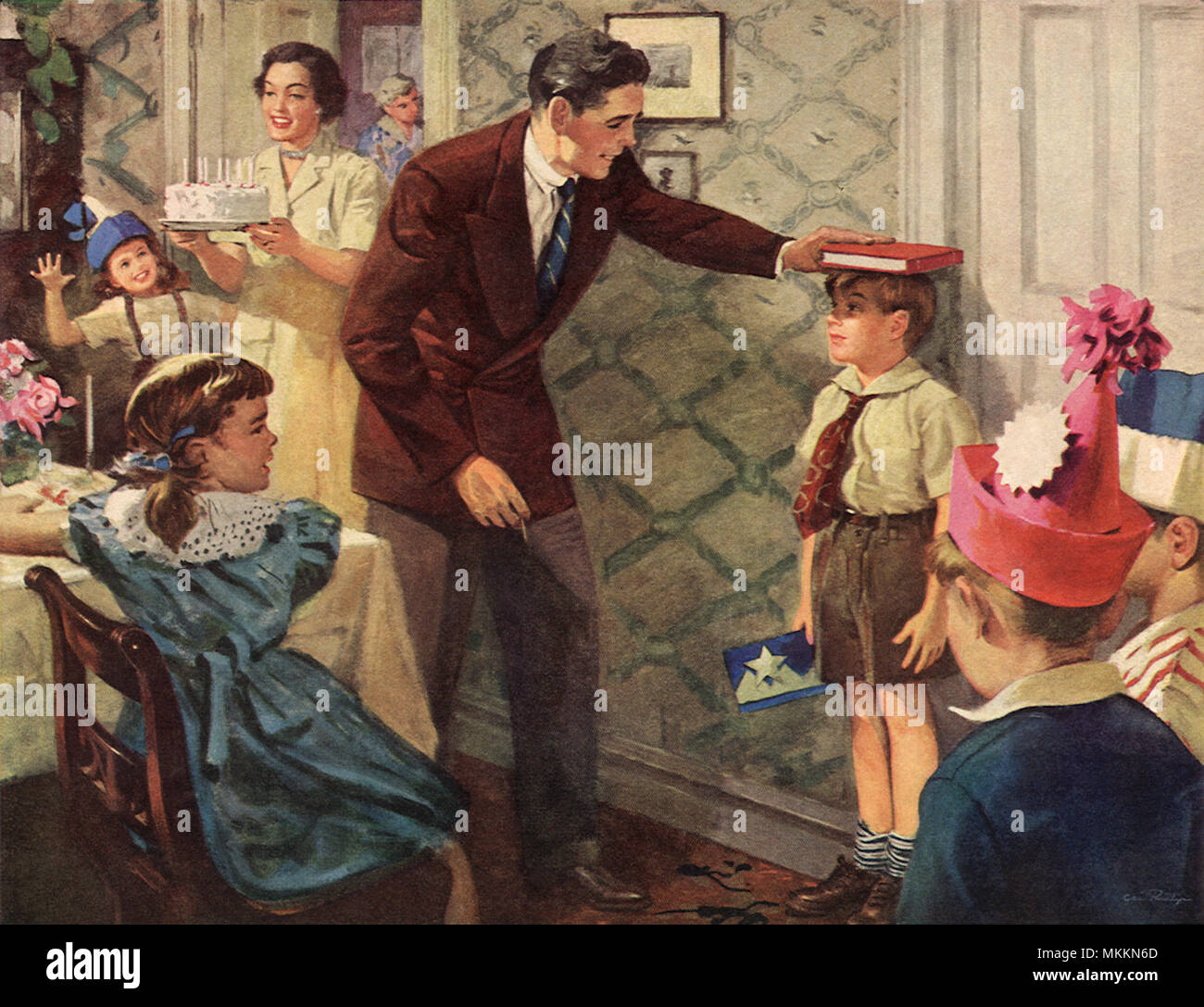 Der Vater Messen Junge Höhe Stockfoto