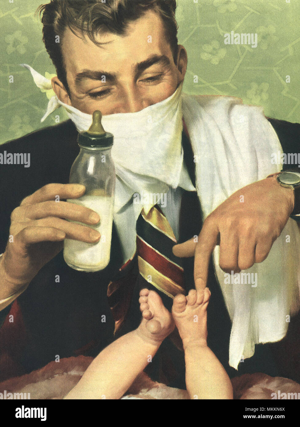 Vater tragen Taschentuch mit Baby Stockfoto