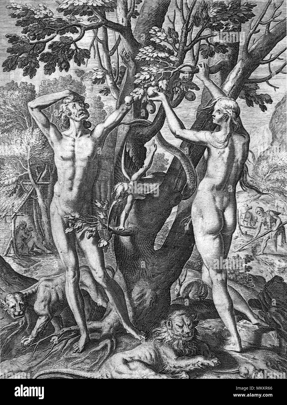 Adam, Eva und Versuchung Stockfoto