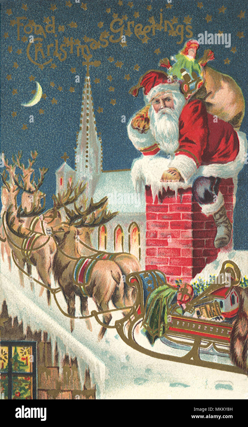 Santa auf dem Dach Stockfoto