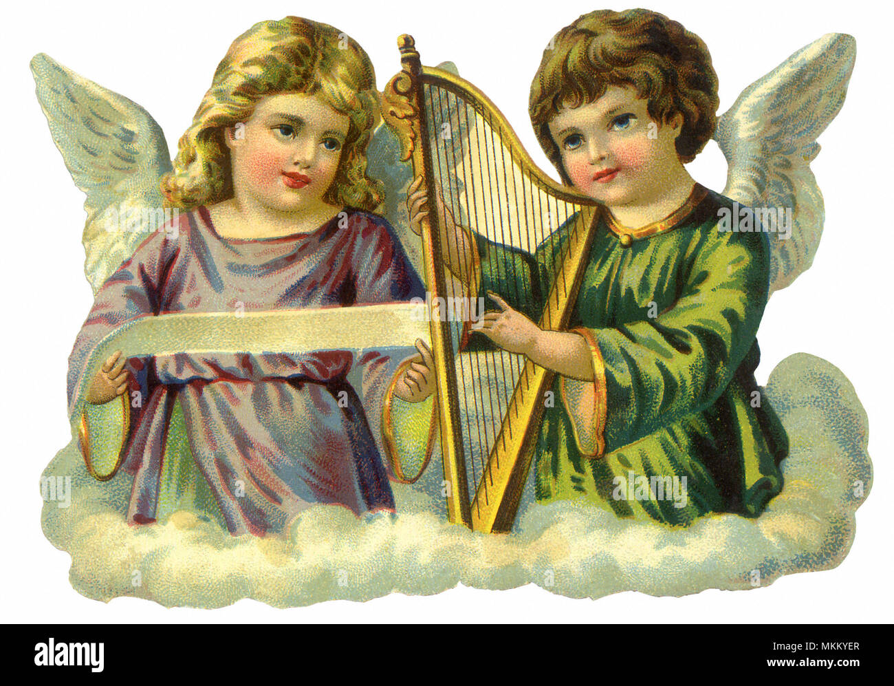 Engel mit Blättern, Harfe Stockfoto