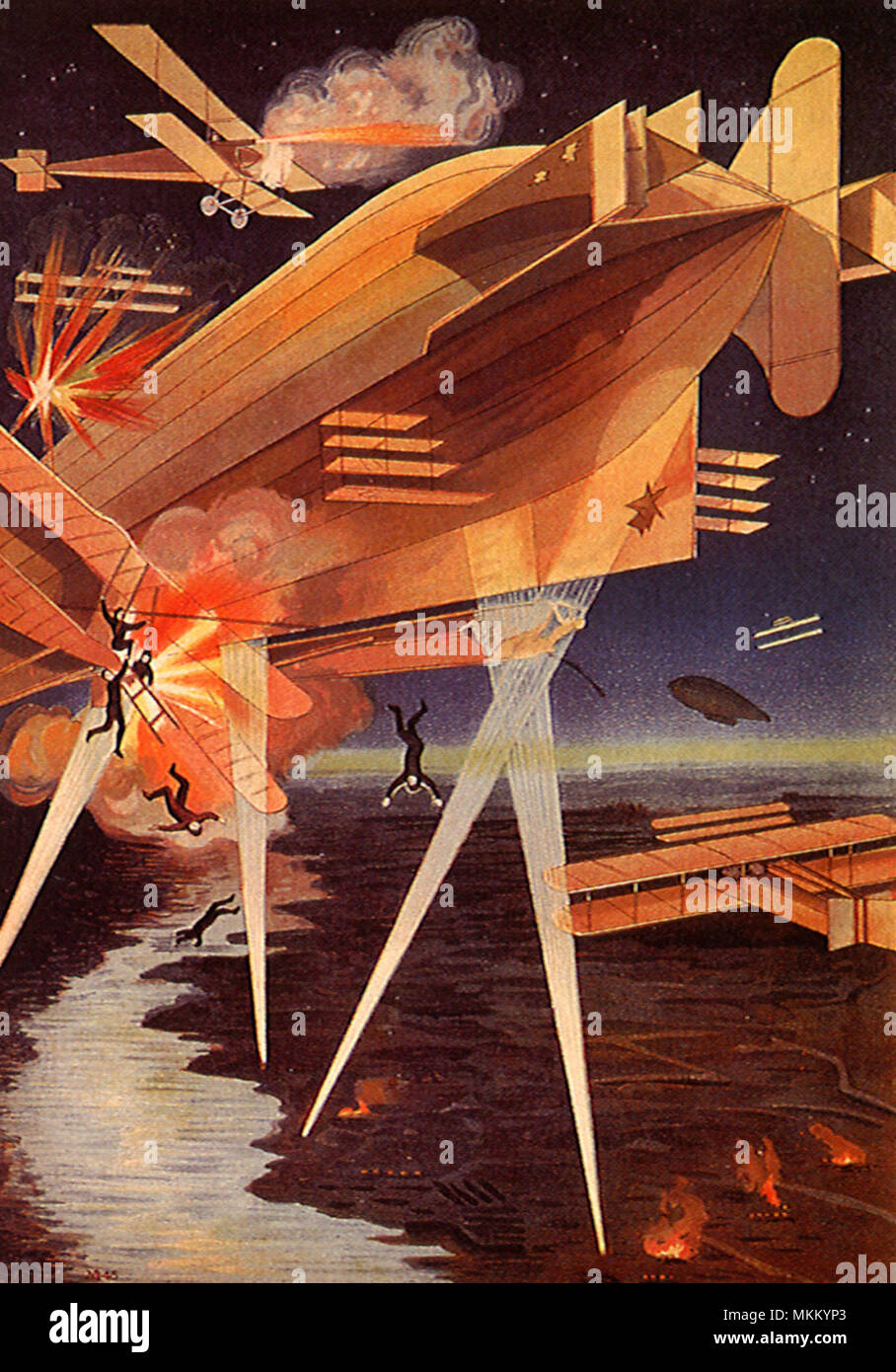 Zeppelin und Flugzeuge Stockfoto