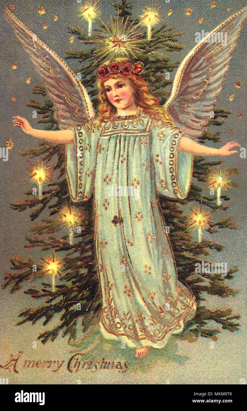 Angel von Beleuchteten Weihnachtsbaum Stockfoto