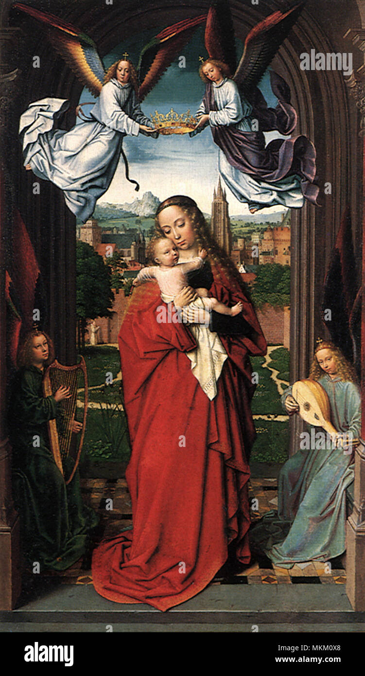 Jungfrau und Kind mit vier Engel Stockfoto