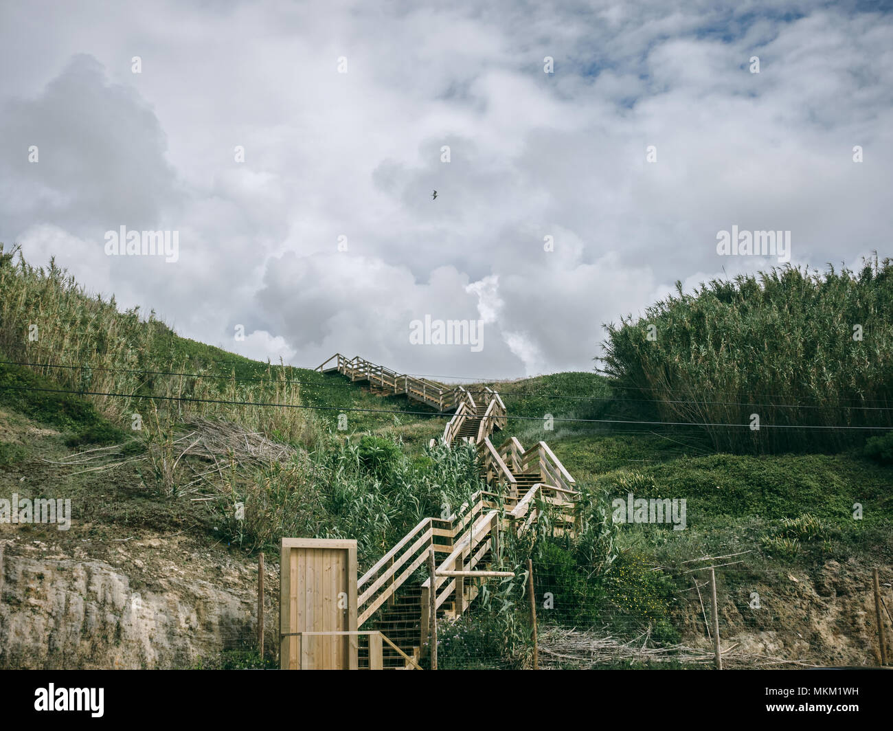 Zugang zum Strand Treppe auf einem Hügel am "Praia Grande" Strand, Sintra, Portugal Stockfoto